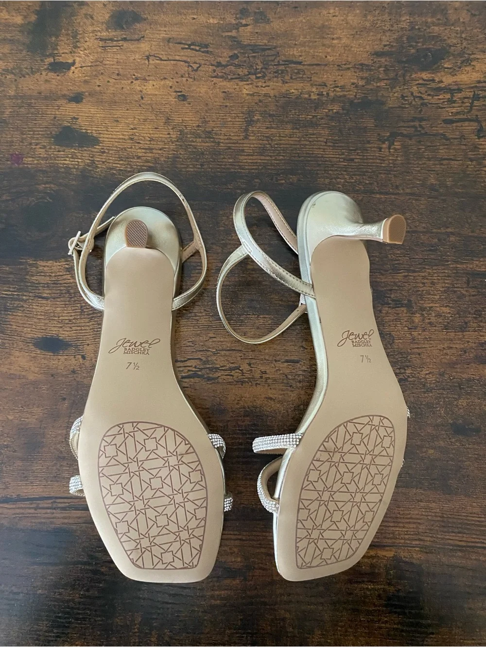 Jewel Badgley Mischka Gold Knotted Crystal-Strap Ankle Sandals